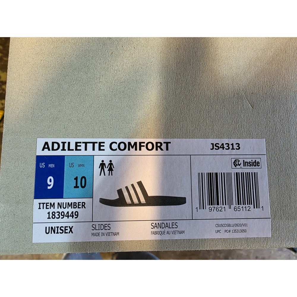 Adidas Adilette Size Men 9/Women 10 Comfort Slide Sandals, Black & White‎ NIB - Picture 3 of 3